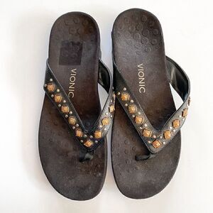 Vionic Floriana Flip Flip Slide Sandal Women size 11 Black Comfort Jeweled Bling